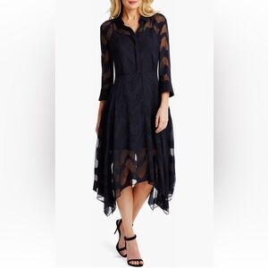 Donna Morgan Jacquard Shirt Dress - size 6, navy